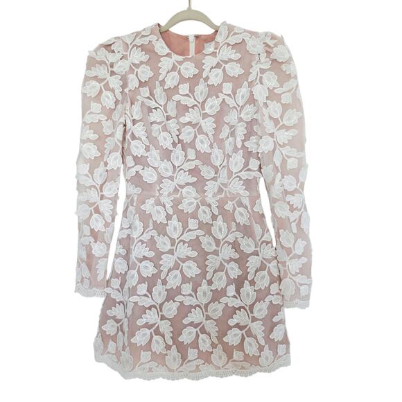 Helsi White & Tan Christy Scalloped Floral Applique Long Sleeve Mini Dress Small - Picture 3 of 12